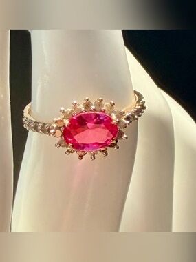 10K Gold Lab Grown Pink Sapphire & Diamond Ring 1.6 CT Size 7.25 Appraised